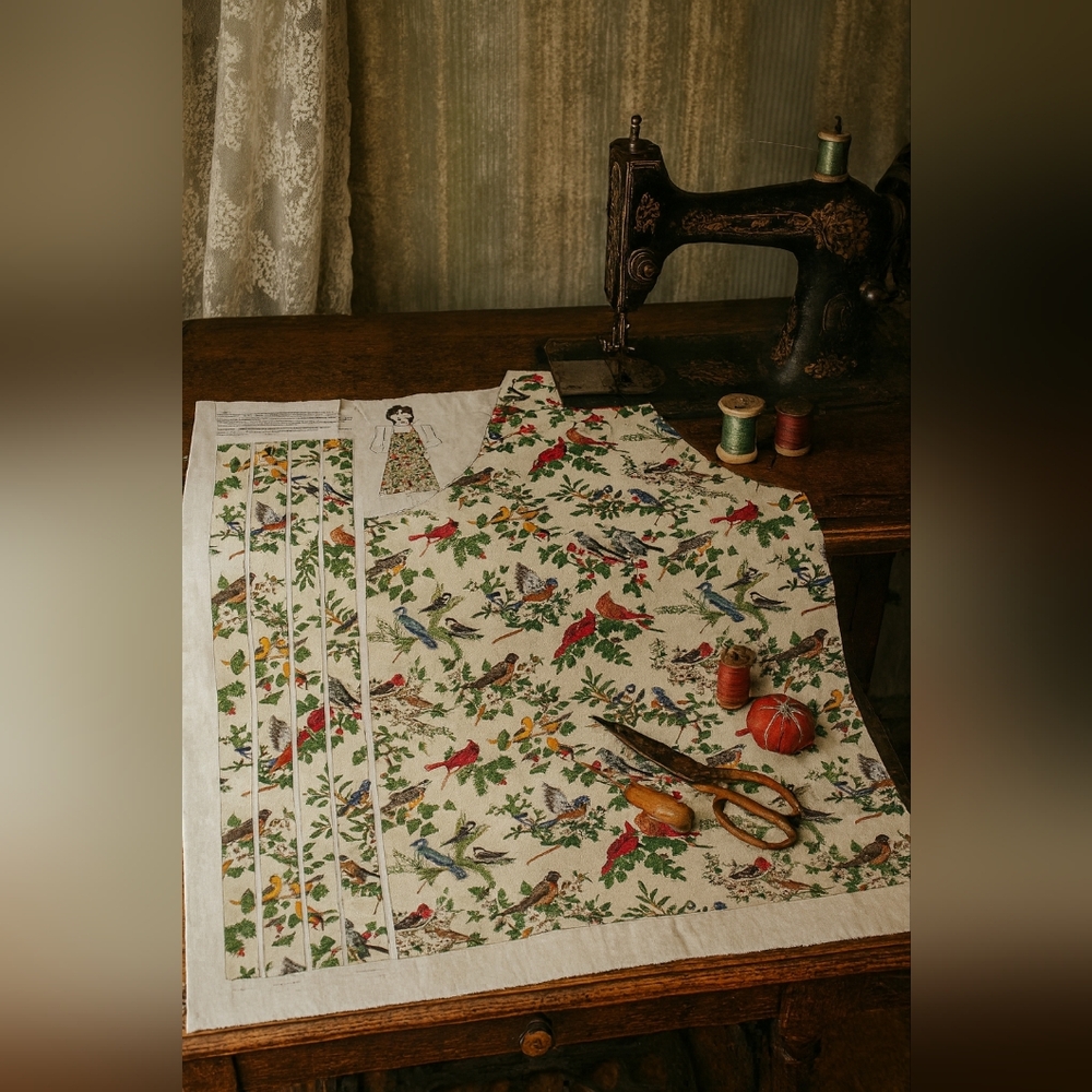 Vintage Cranston Print “Garden Birds” Apron Pattern Panel – Uncut